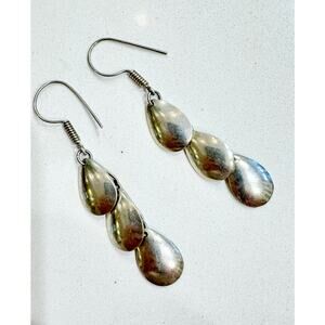 925 Sterling Silver Teardrop Dangle Post Earrings Minimalist 90's